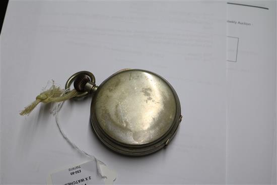 An M M & Co Goliath pocket watch and a travelling clock movement (lacking case).